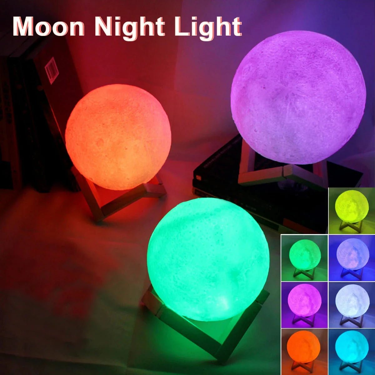 D5 Starry Moon Lamp 8Cm - LED Night Light with Stand, Perfect for Bedroom Decor and Gifts - techshot